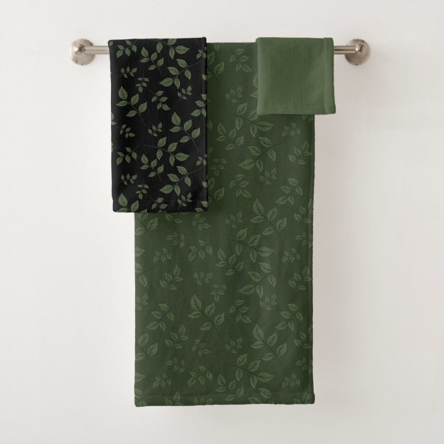 Blätter mit grünen schwarzen Mustern Badhandtuch Set (Insitu)