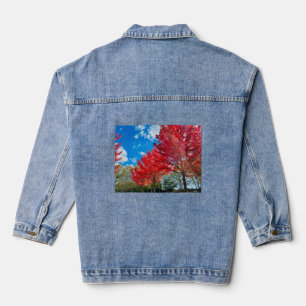 Blätter mit hellen Roten Bäumen im Herbst Jeansjacke