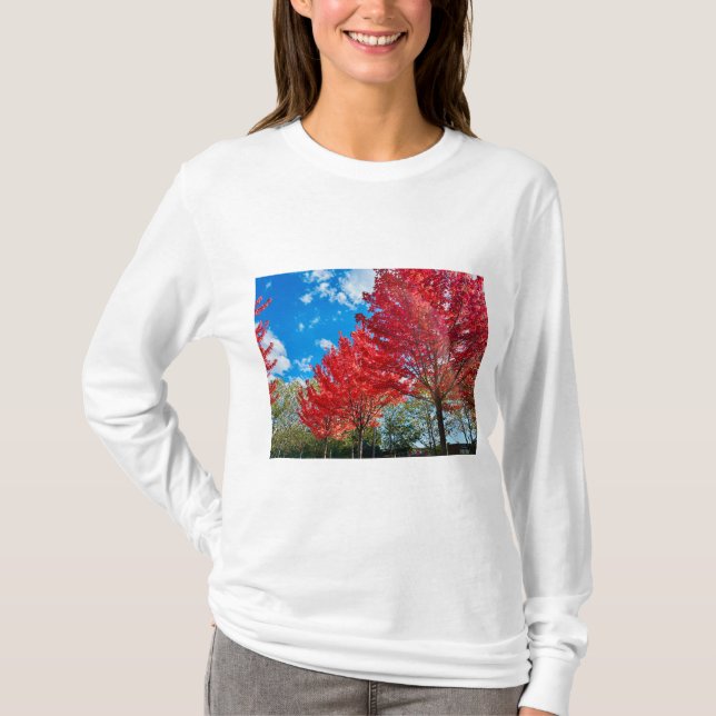 Blätter mit hellen Roten Bäumen im Herbst T-Shirt (Vorderseite)