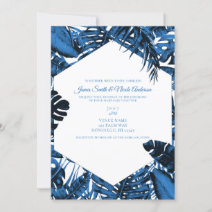 Blätter mit mittlerem Denim Blue Tropical Palm Wed Einladung