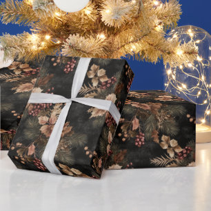 Blätter mit roter Blume und goldfarbener Farbe Geschenkpapier