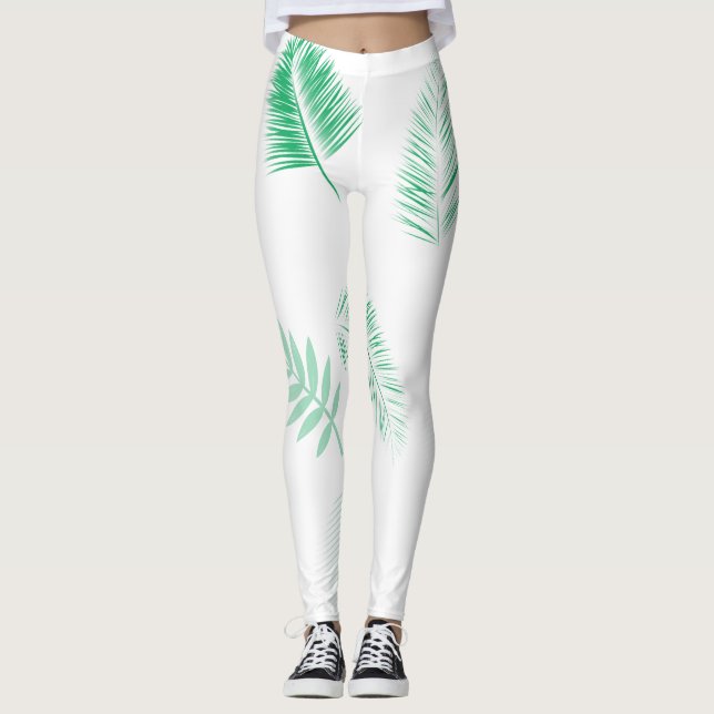 Blätter mit sanften grünen Palmen Leggings (Vorderseite)