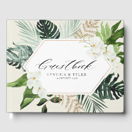 Blätter mit tropischen Palmen Hochzeitsbuch Gästebuch