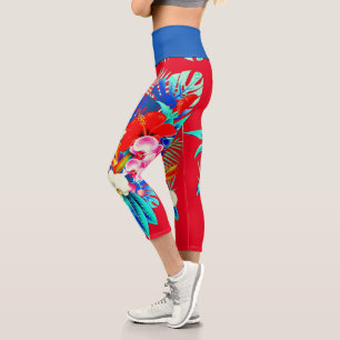 Blätter mit tropischer Orchideenpalme Capri Leggings