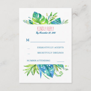 Blätter mit tropischer Palme Hochzeit am Strand uA RSVP Karte