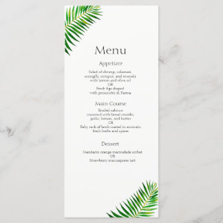 Blätter mit tropischer Vegetation Hochzeitsmenü Menükarte