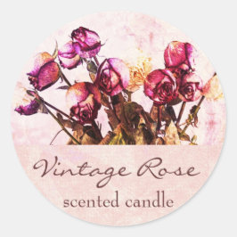 Blätter mit Vintager Rose - Duftkerze oder Seifens Runder Aufkleber