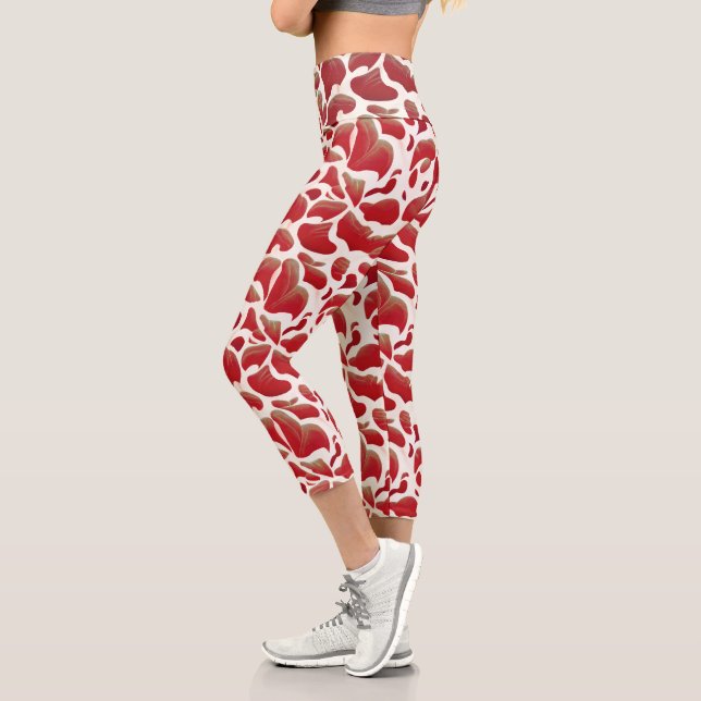 Blätter mit weißem und rotem Flying, Wiederholmust Capri Leggings (Links)