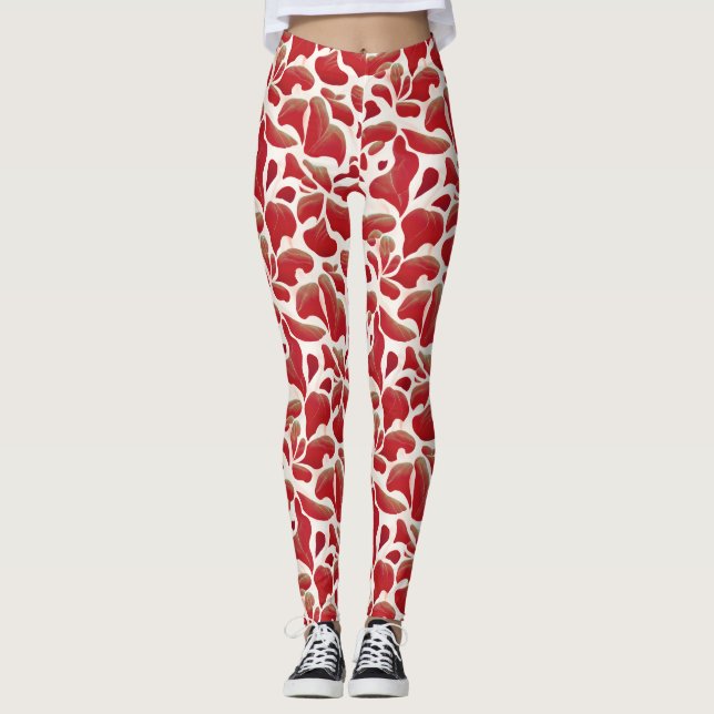 Blätter mit weißem und rotem Flying, Wiederholmust Leggings (Vorderseite)