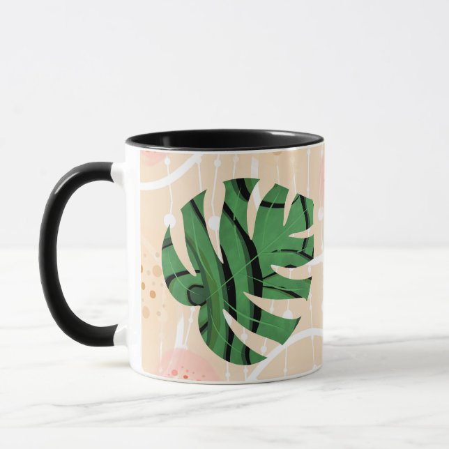Blätter, Monster, rosa, grün, tropisch, palmengesä Tasse (Links)