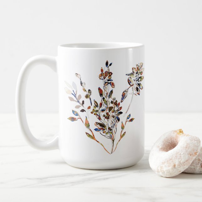 Blätter Motif Weiß Elegante Watercolor Kaffeetasse (Mit Donut)