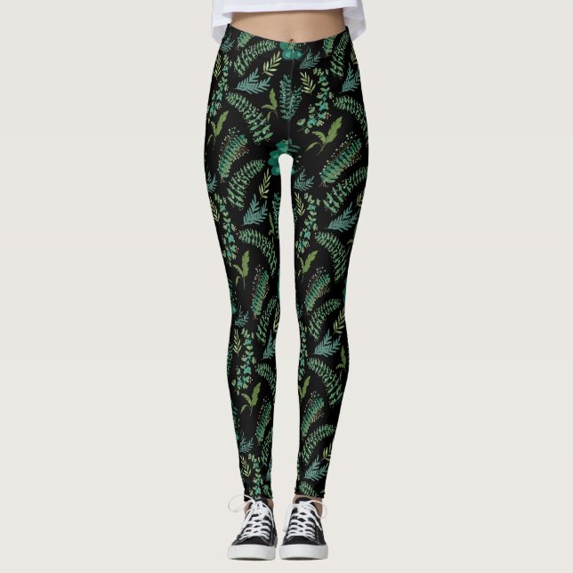 Blätter Muster 10.bw Black BG Leggings (Vorderseite)