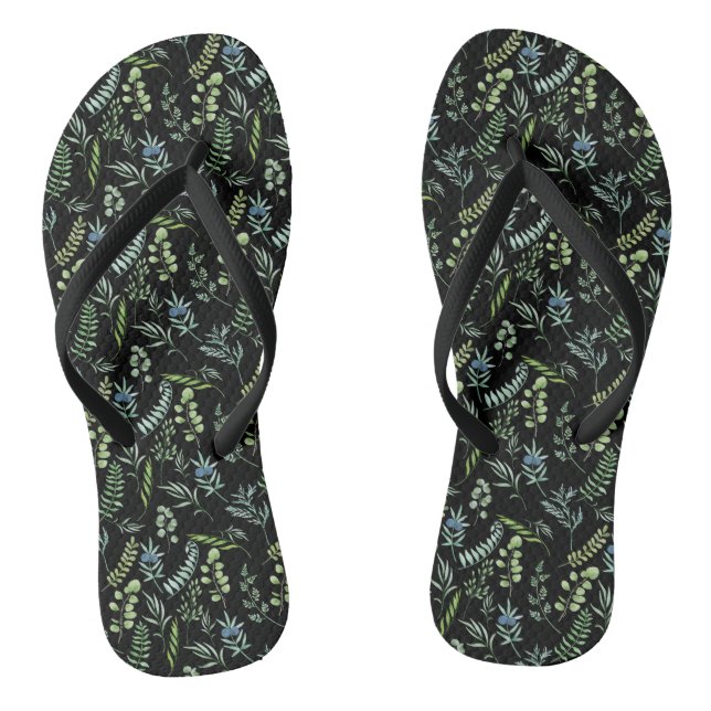 Blätter Muster 11.bw Black BG Flip Flops (Fußbett)