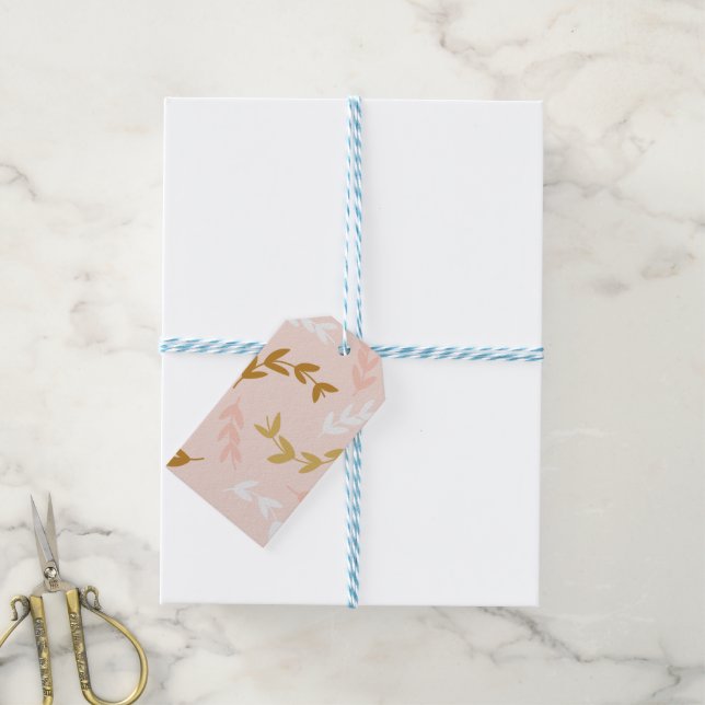 Blätter Muster 4 Geschenkanhänger (Mit Garn)