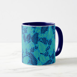 Blätter Muster Blau und Grün Tasse