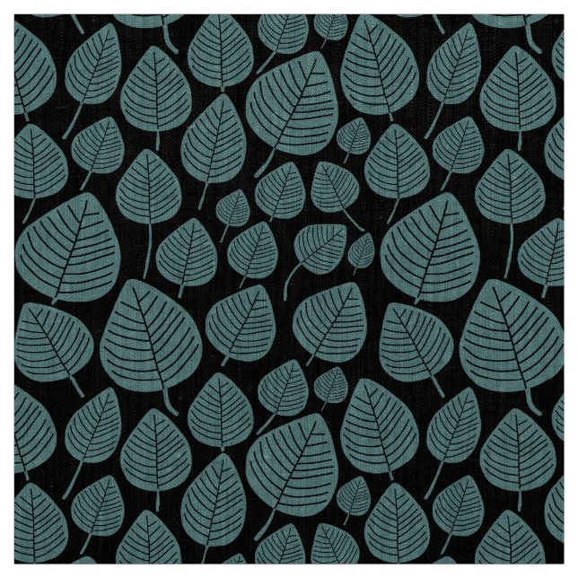 Blätter - Ocean Green on Black Stoff (Muster)