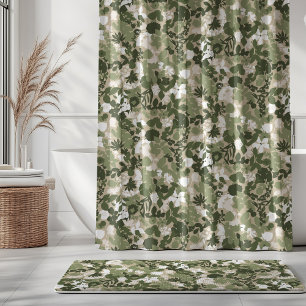 Blätter Olive Green Beige Weiß Duschvorhang