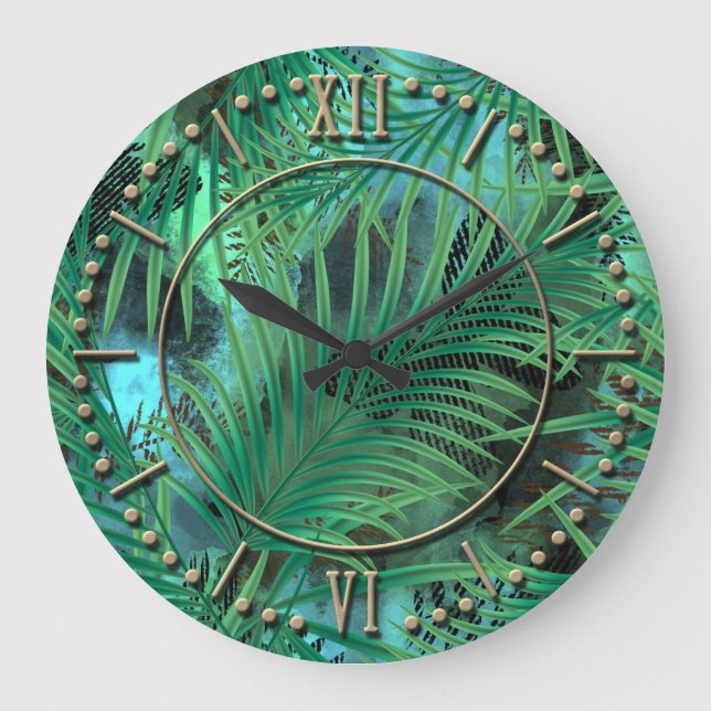 Blätter, Palme Große Wanduhr (Vorderseite)