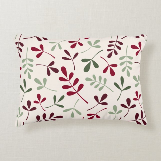 Blätter Ptn Reds & Grüntöne auf Creme Zierkissen (Vorderseite)
