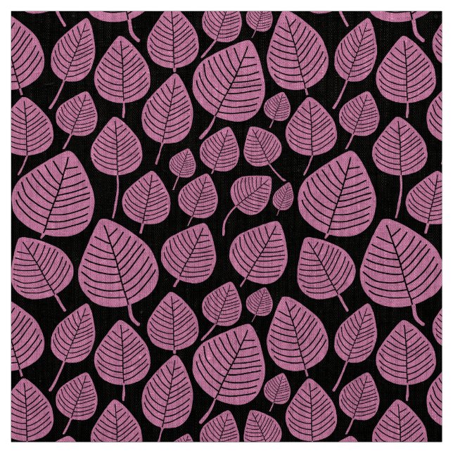 Blätter - Rosa auf Schwarz Stoff (Muster)