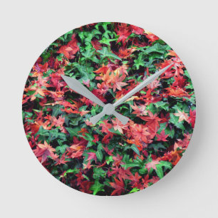Blätter - Rot und Grün Runde Wanduhr