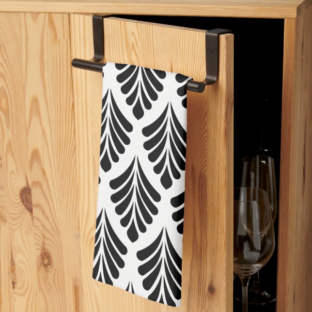 Blätter Schwarz-Weiß-Minimal Geschirrtuch (Drittel gefaltet)