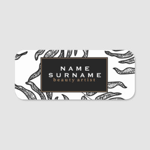 Blätter Schwarz-Weiß-Moderne Namensschild