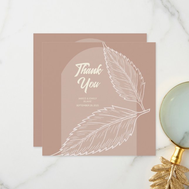 Blätter Soft Mocha Wedding Danke Cards (Vorderseite/Rückseite Beispiel)