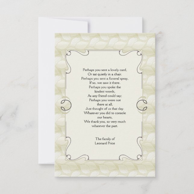 Blätter-Trauerfall danken Ihnen Notecard Dankeskarte (Vorderseite)