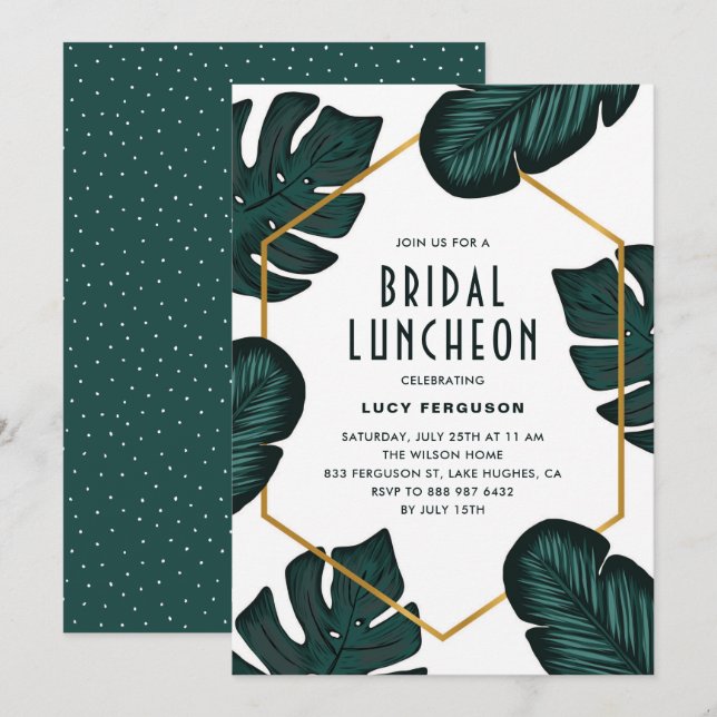 Blätter Tropical Bridal Luncheon Einladung (Vorne/Hinten)