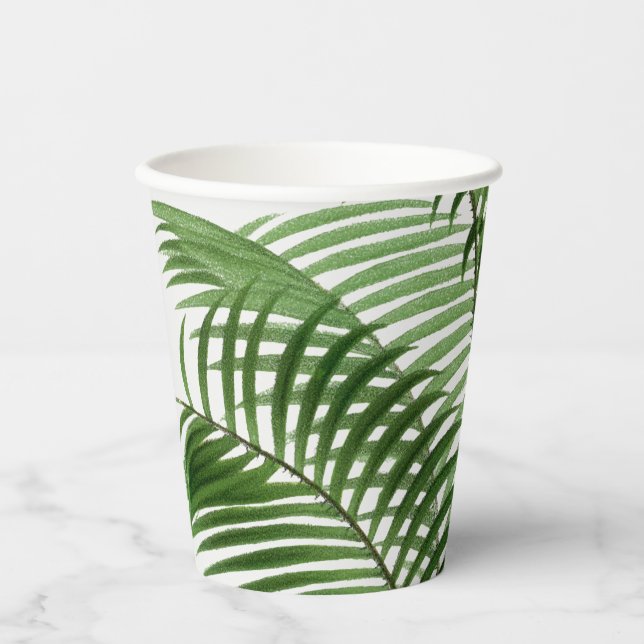 Blätter Tropical Greenery Watercolor Palm Tree Pappbecher (Vorderseite)