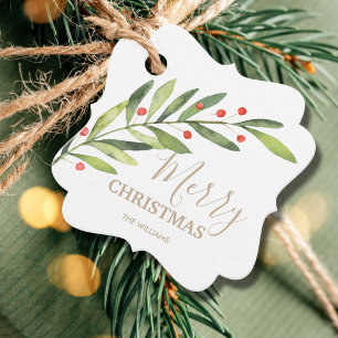 Blätter und Beeren auf Frohe Weihnachten Halter Geschenkanhänger