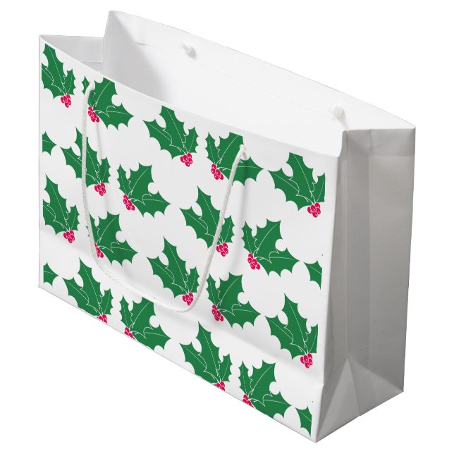 Blätter und Beeren gemustert Große Geschenktüte (Vorderseite Schrägansicht)