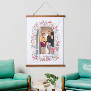 Blätter und Beeren staubblaues Foto Wandteppich Mit Holzrahmen