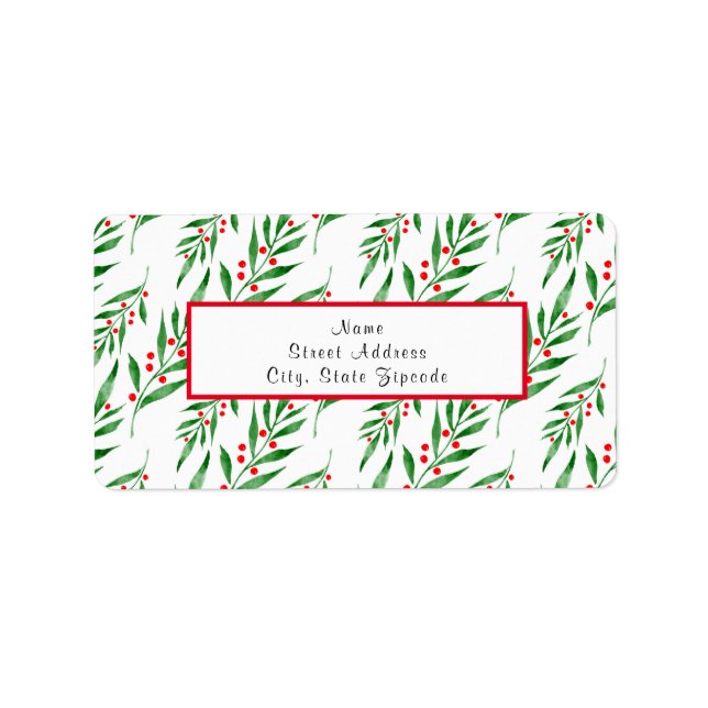 Blätter und Beerenmuster Adressaufkleber (Vorne)