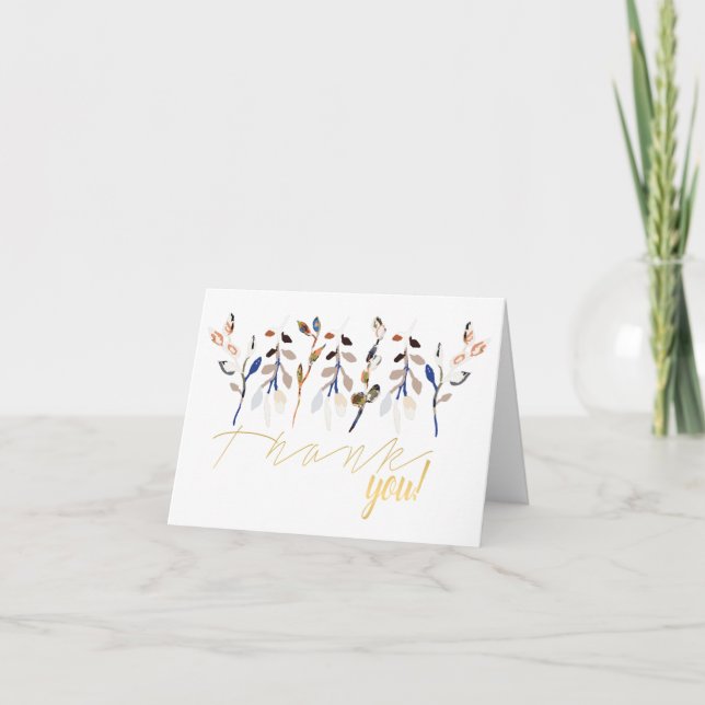 Blätter und Berries Elegante Wasserfarben Dankeskarte (Vorderseite)