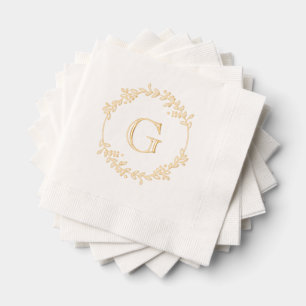 Blätter und Berries Round-Wreath-Rahmen #1 Initial Servietten Mit Folie