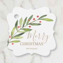 Blätter und Berries über Frohe Weihnachtsklammer Geschenkanhänger