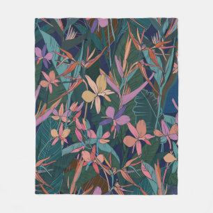 Blätter und Blume des tropischen Dschungels mit fa Fleecedecke