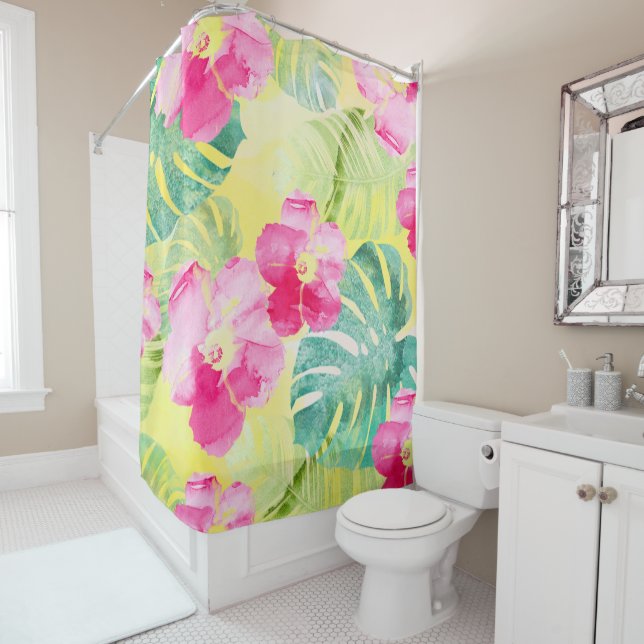 Blätter und Blume des tropischen Palms Duschvorhang (Beispiel)