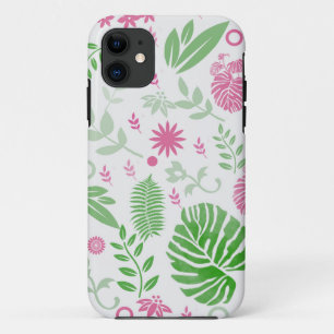 Blätter und Blume grün und rosa iPhone 11 Hülle