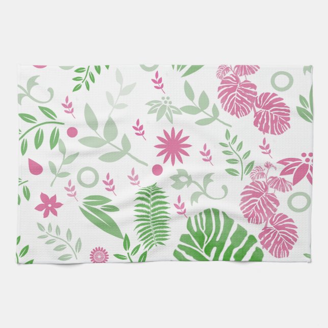 Blätter und Blume grün und rosa Geschirrtuch (Horizontal)