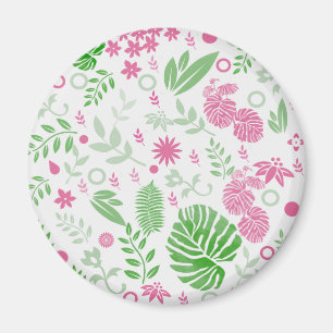 Blätter und Blume grün und rosa Magnet