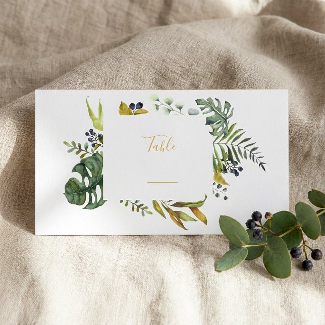 Blätter und Blume Kranz, Tischnummer an den Grenze Platzkarte (Leaves and flower wreath, border table number place card.)