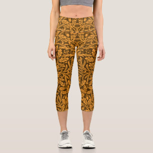 Blätter und Blumenmuster aus Eichen und Korallen Capri Leggings
