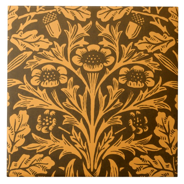 Blätter und Blumenmuster aus Eichen und Korallen Fliese (Vorderseite)