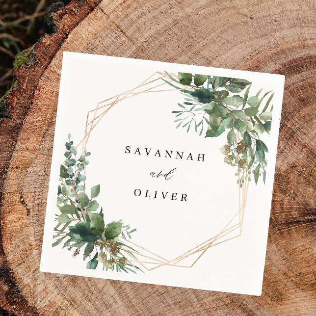 Blätter und Eukalyptus - Goldname 2 Serviette (Von Creator hochgeladen)