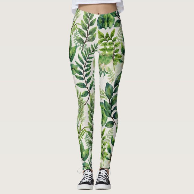 Blätter und Fernen Nahtloses Muster Leggings (Vorderseite)