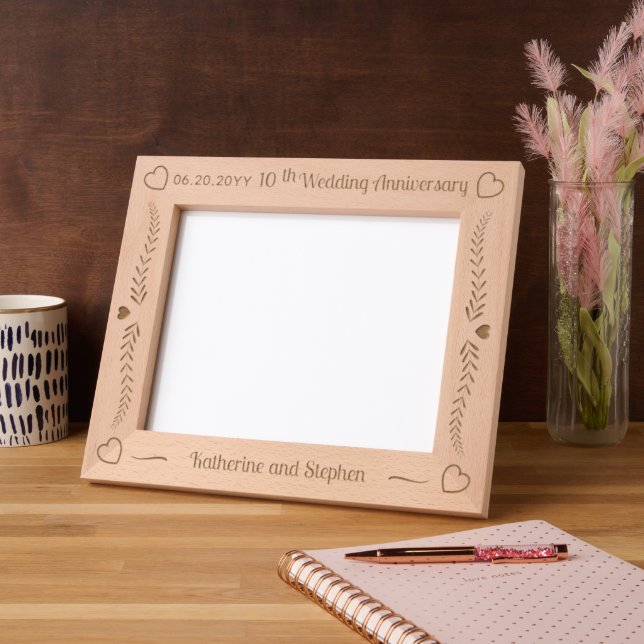 Blätter und Herz 10. Hochzeitstag Geätzte Rahmen (Links)