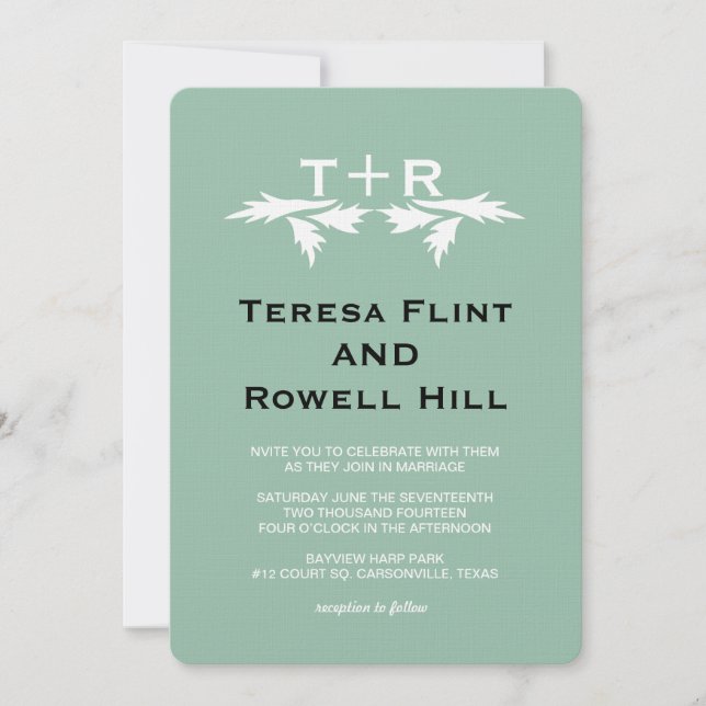 Blätter und Monogramm Einladung (Vorderseite)